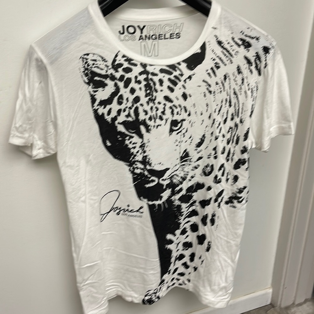 Mens vintage 2000 Joy Rich cream and black animal face T-shirt